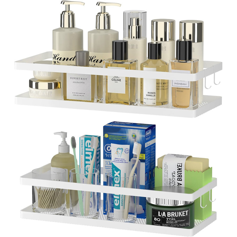 Ensemble de 2 paniers de rangement suspendus à fixation murale, support de bac de rangement en fil métallique, Blanc