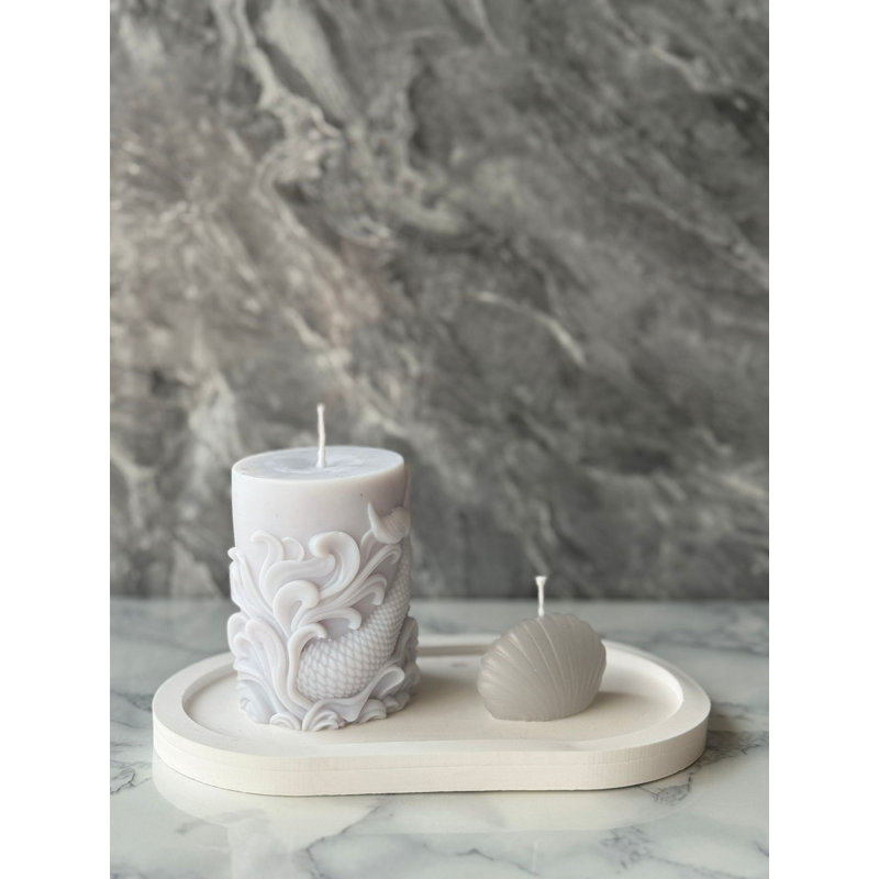 Elegant 3-Piece Concrete Candle Set, Grey & White | Includes 1 Large Candle (3.9 x 2.4 x 2.4 in) & 2 Small Candles (2.4 x 2.0 x 1.2 in) | Stylish Plate (7.1 x 3.5 x 0.8 in) | Perfect for Home Decor & Relaxation