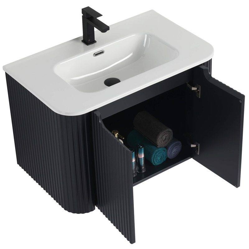 Meuble-lavabo moderne Caskvalley, Noir carbone