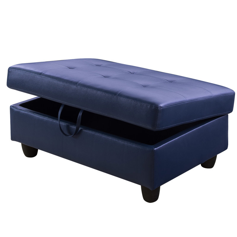 Faux Leather Ottoman, Blue Faux Leather