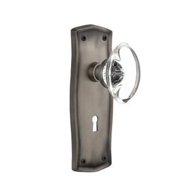Crystal Oval Interior Mortise Door Knob with Prairie Long Plate