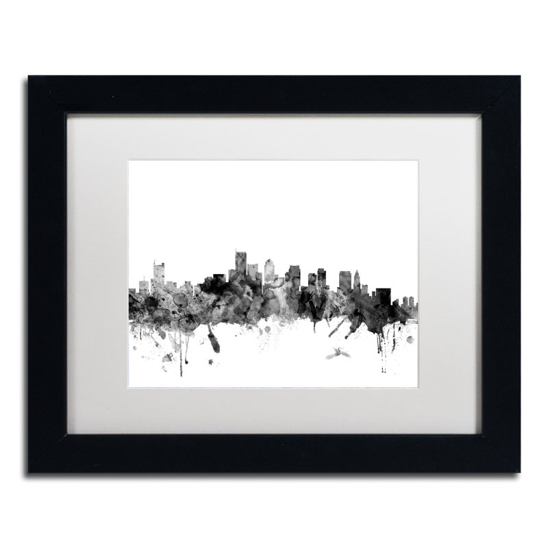 « boston ma horizon horizon b&w » par michael tompsett, impression encadrée, H 11 po x l 14 po x P 0,5 po, Blanc, Cadre noir
