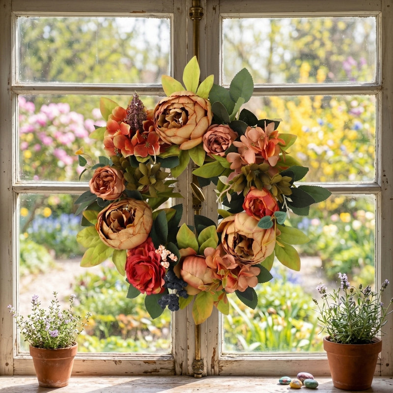 Couronne de pivoines 18 po, Beige