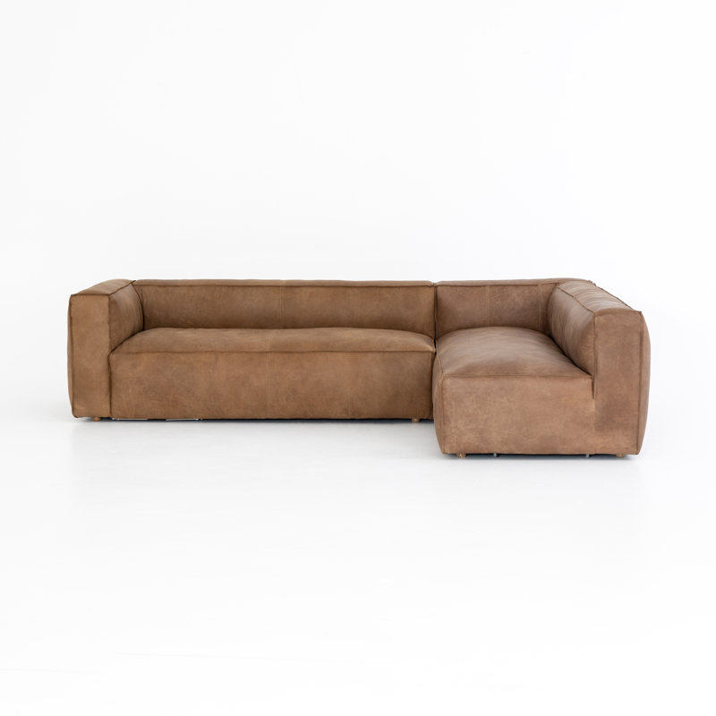 Canapé modulaire en cuir Strom 120 po, Orienté à droite, Cuir grainé naturel