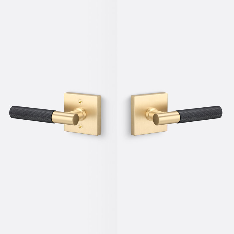 Aspra Square Passage Rosette, Knurled Grip, Satin Brass/Flat Black
