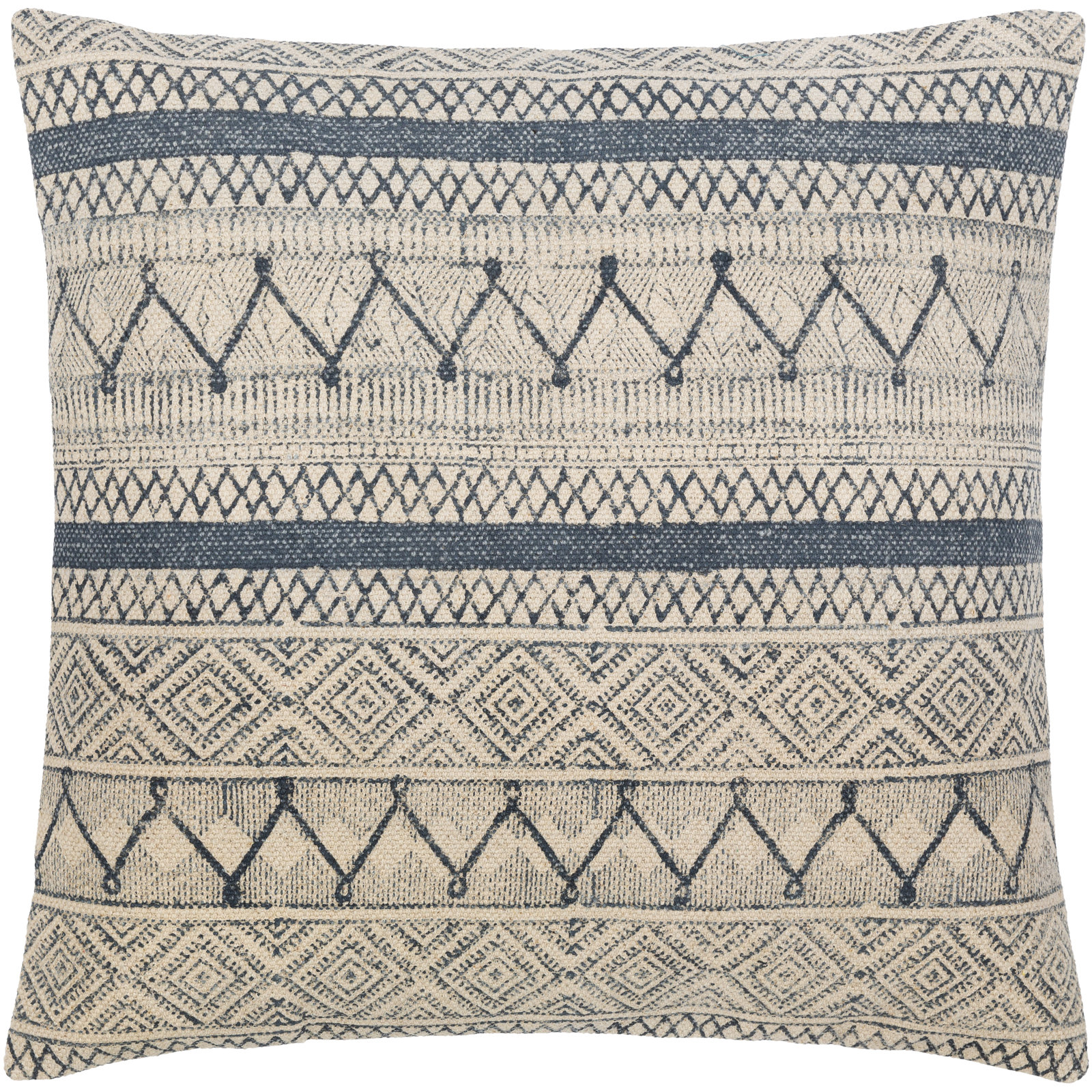 Zetta Geometric Cotton Throw Pillow, 20" x 20", Down, Light Beige/Dark Blue