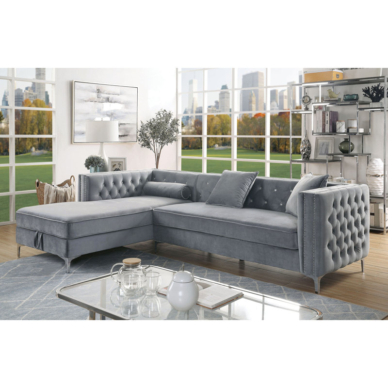 Ahearn Upholstered L-Shaped Sectional Left Hand Facing, Gray Flannelette