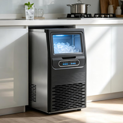 Machine à glaçons autoportante en acier inoxydable de 13,78 po avec capacité de 110 lb Production quotidienne de glace, 30 lb Bac à glaçons et cube de glace pleine grandeur