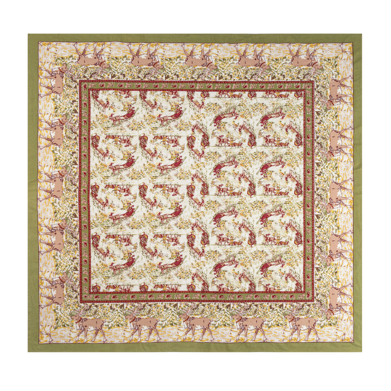 Renne Handmade Floral Tablecloth, 59" Square, Green/Red