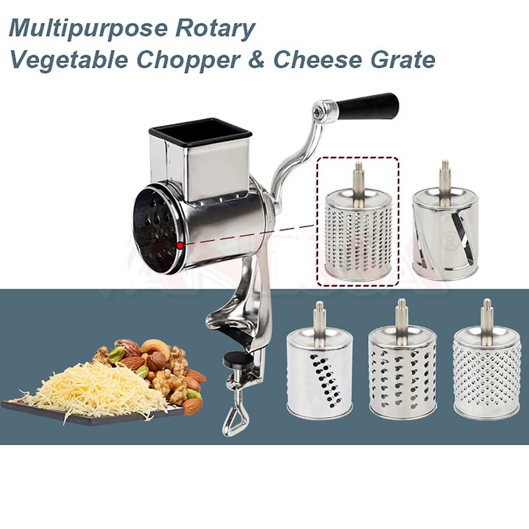 Westmark Multipurpose Rotary Cheese & Vegetable Grater Cutter Slicer Shredder with 3 Interchangeable Stainless Steel Drums (White)