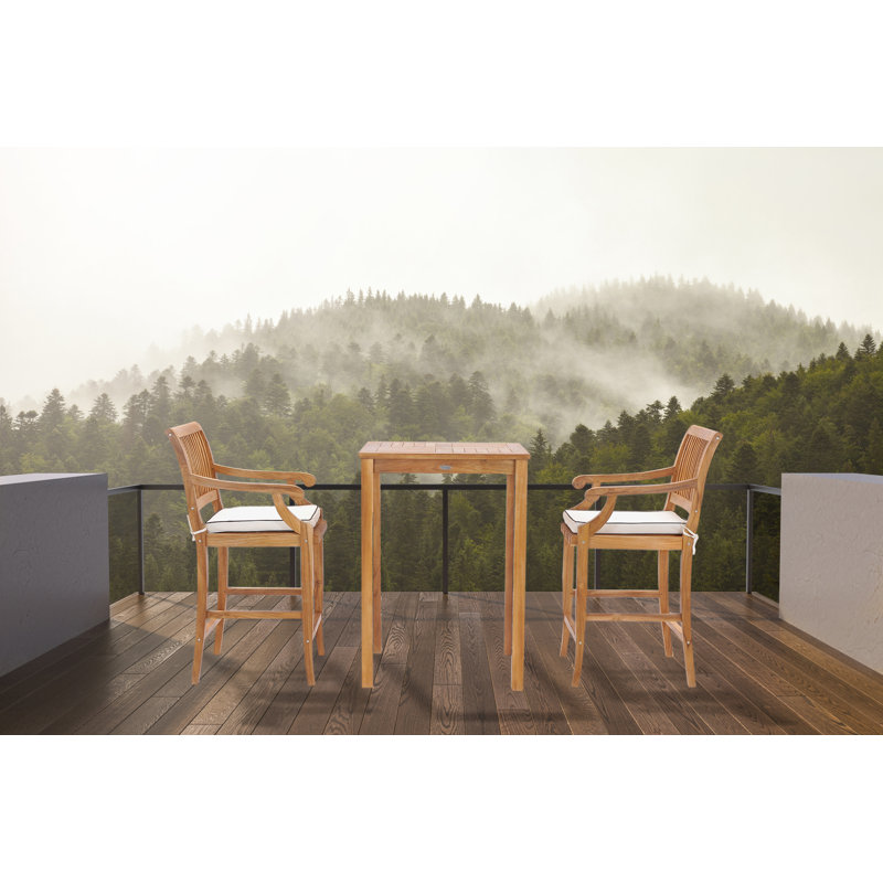 2 - Person Teak Wood Patio Dining Set with Square Table , Cushions Included