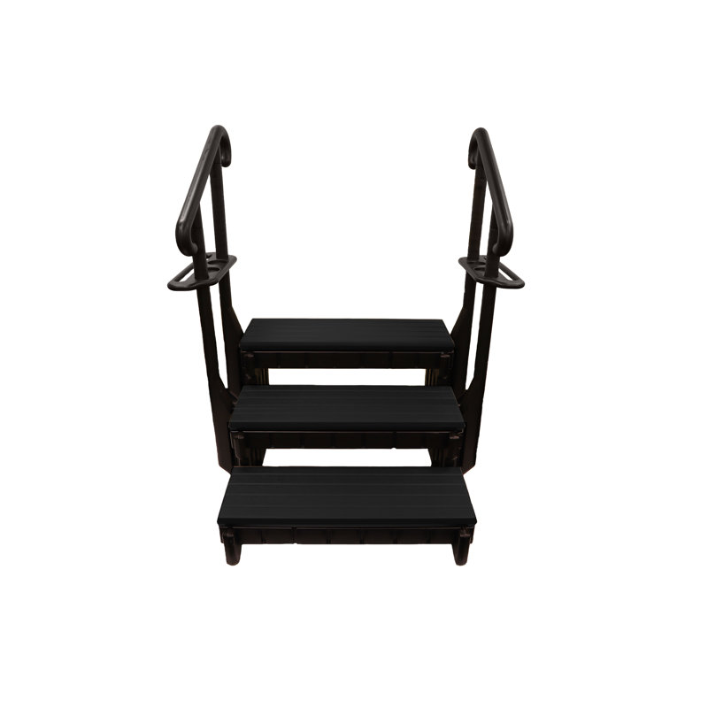 Black 36-Inch 3-Step Slip Resistant Spa Step with Handrails