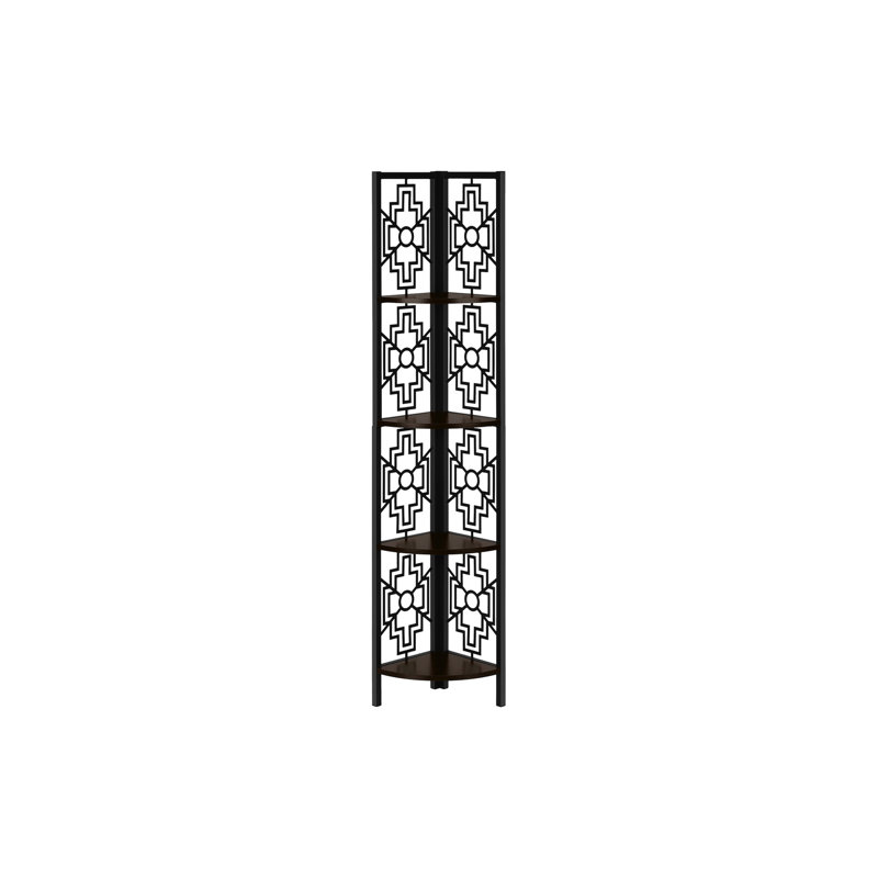 4 Tier Bookcase With Black Metal And Brown Laminate Shelving 62" High Dark Shelves