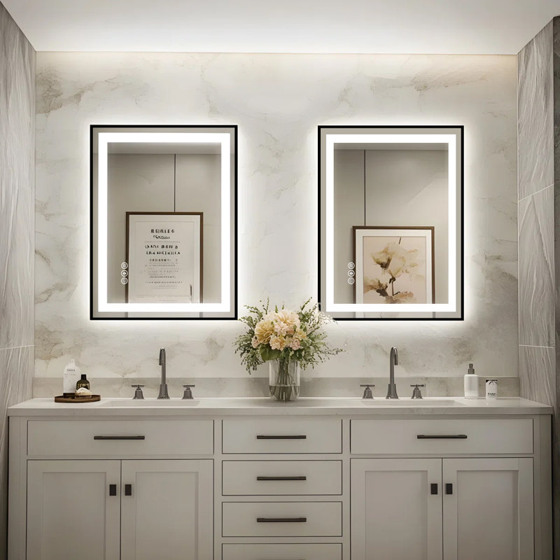 Adorna UL Certified Dimmable LED Bathroom Mirror with 3-Color Lighting, Anti-Fog & Sleek Black Frame, 36" x 30"