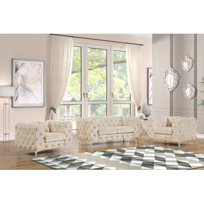 Mordecai 3 Piece Velvet Living Room Set