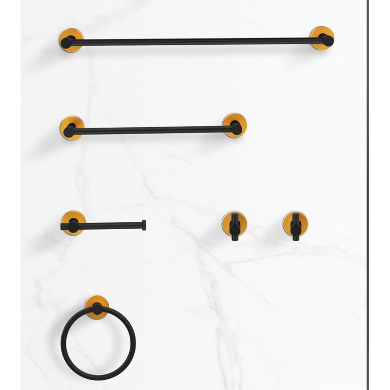 Ensemble de quincaillerie de salle de bain pour salle de bain, ensemble de 6 serviettes en aluminium Thumin Space - or noir fixé au mur 24 pouces