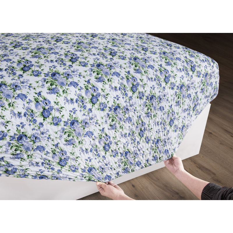Anti-Wrinkle Soft Microfiber Heritage Floral BedTite Tight Grip Sheet Set, Blue