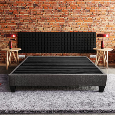 King Size Bed Frame Base In Dark Gray - Headboard Optional Platform Easy Installation