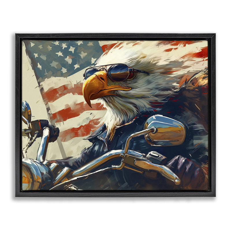 «Patriotic Bald Bald», art mural encadré flottant gris par Ray Heere, Cadre flottant noir de jais, H 17 po x l 21 po