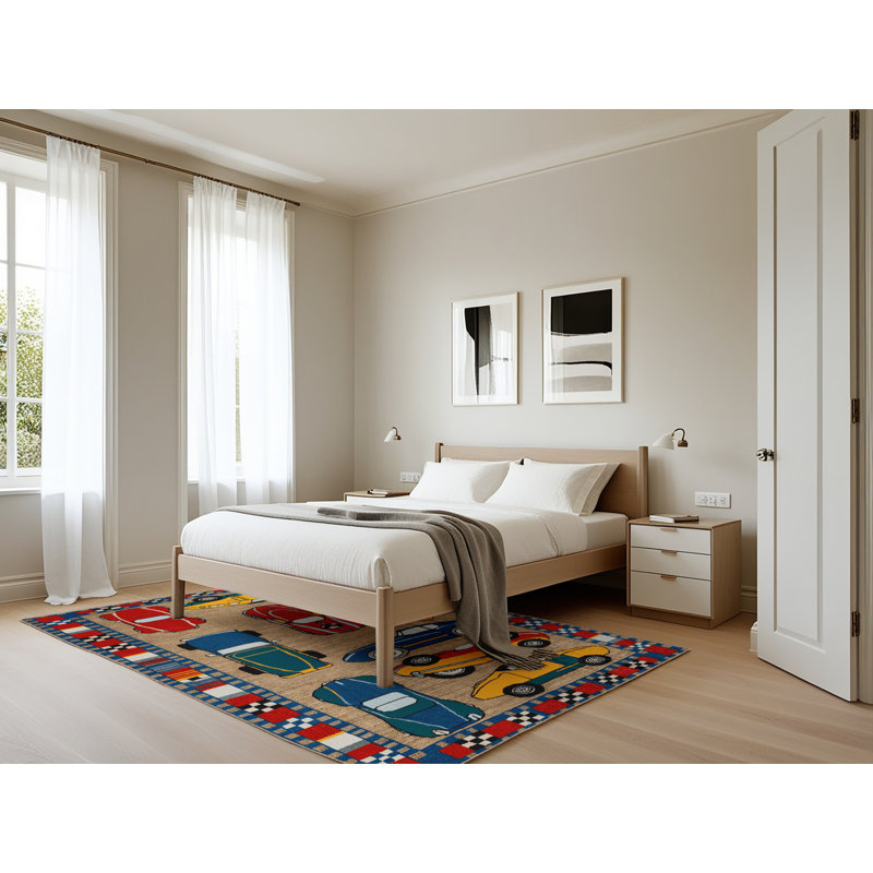Tapis beige lavable à la machine, Rectangle 5 pi x 7 pi
