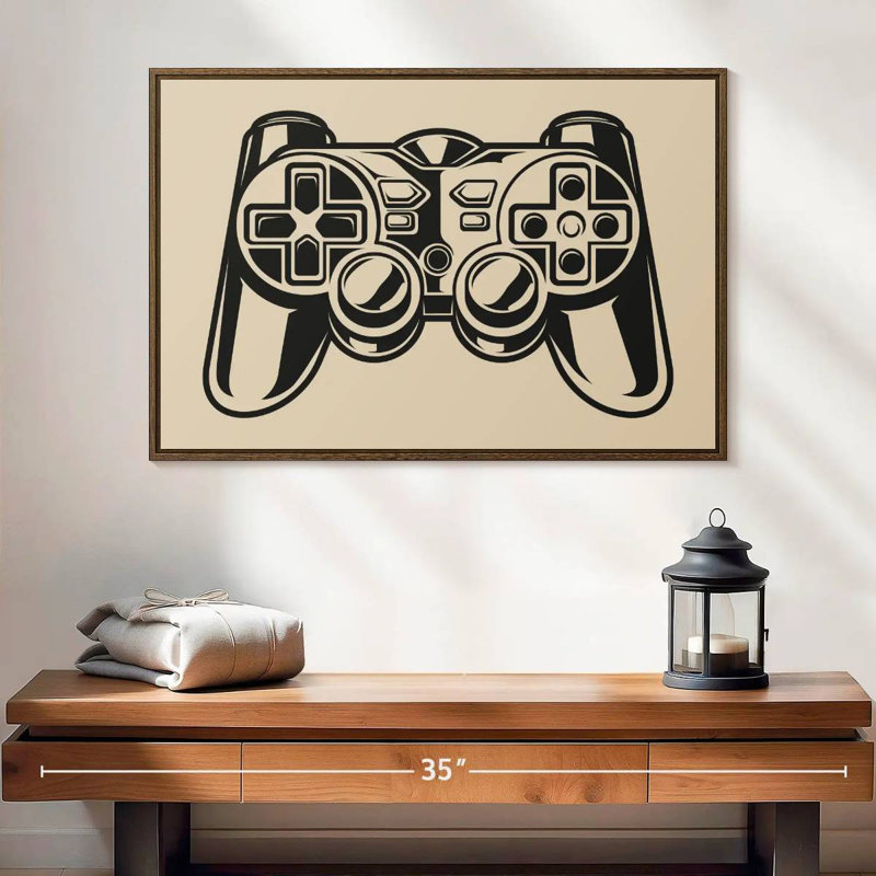 Game Controller Illustration, 25" X 17", Floating Frame Walnut