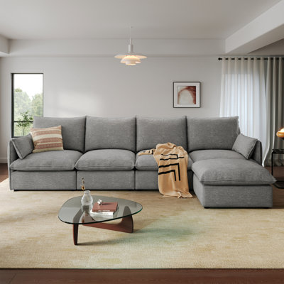 Upholstered Cloud Sofa, Modular Sectional Sofa, Modern  Down Filled Comfort Sofa With Romvable Cover For Living Room, Deep Seat