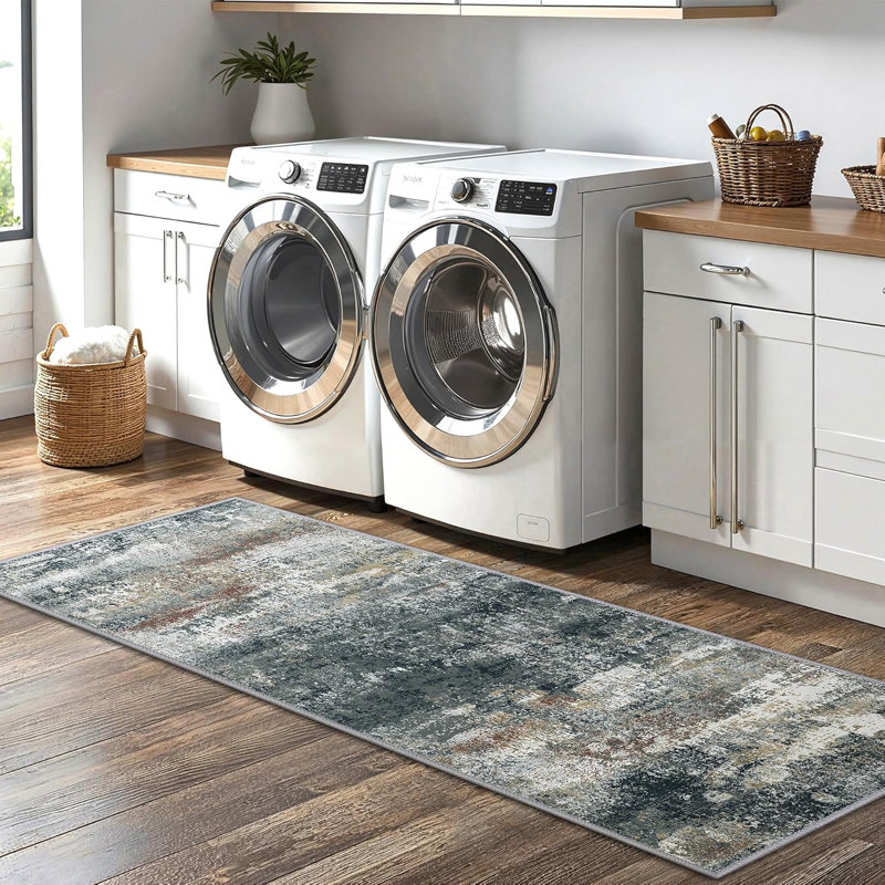 Washable Abstract Kitchen Mat Set of 3, Black/Brown