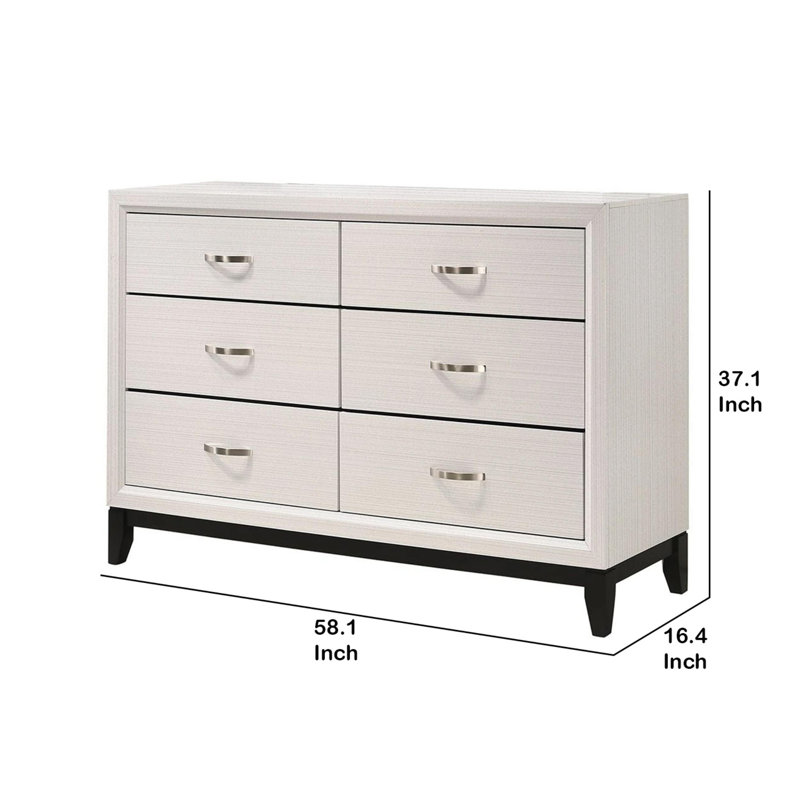 Commode double 6 tiroirs Salene, Blanc / noir