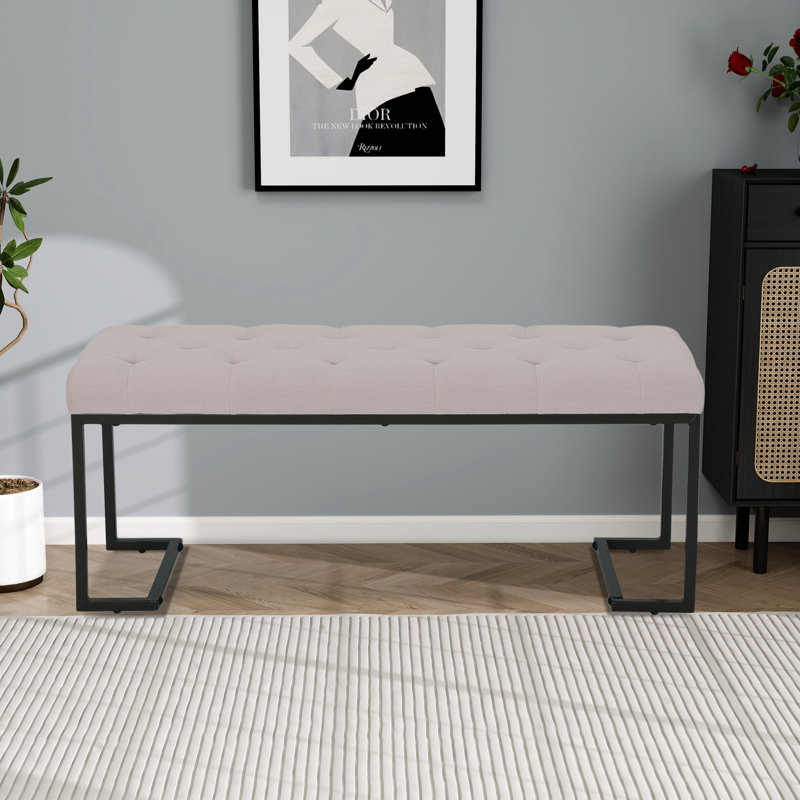 Banc de hall d'entrée moderne, banc tapissier avec pieds en métal, Beige