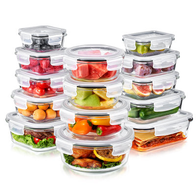 Contenants pour aliments en verre Sorbus avec couvercles - hermétiques, lave-vaisselle à micro-ondes et contenants de préparation de repas allant au four - 28 pièces
