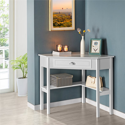 color Corner Computer Desk Home Office Writing Study Desk with Storage Drawer & Shelves