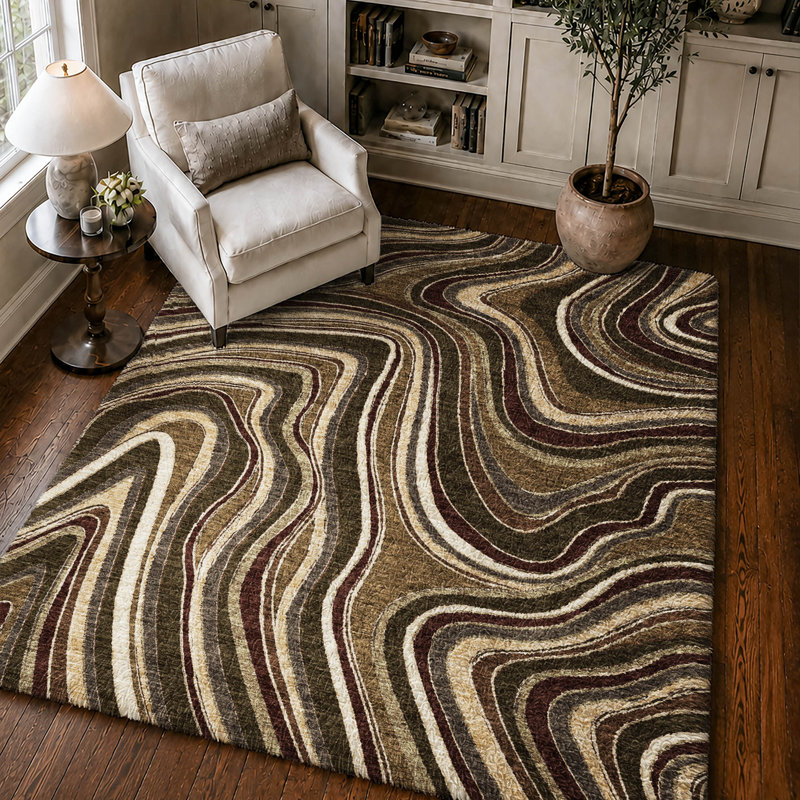 Tapis Dream Shag ADS756 à motifs tourbillonnants, lavable à la machine de qualité supérieure, Fudge, 9' x 12'