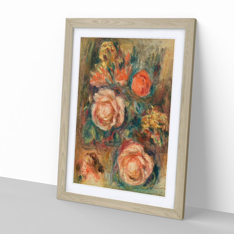 Bouquet of Roses by Pierre-Auguste Renoir - Picture Frame Painting, Oak, 36cm H x 27cm W x 2cm D