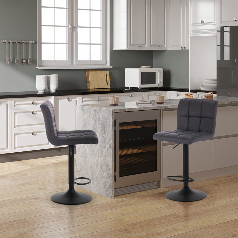 Deristin Swivel Upholstered Adjustable Height Counter Stool with Metal Frame, Anthracite