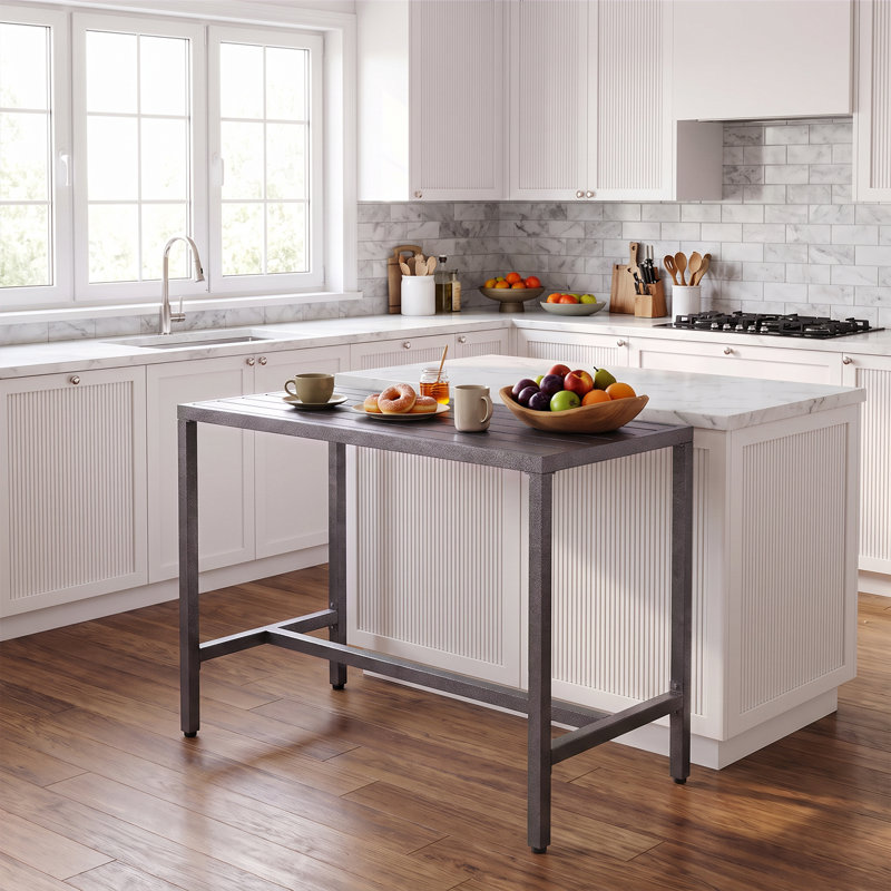 Counter Height 36.97'' Iron Bar Table, Gray, 24" W x 46.8" L