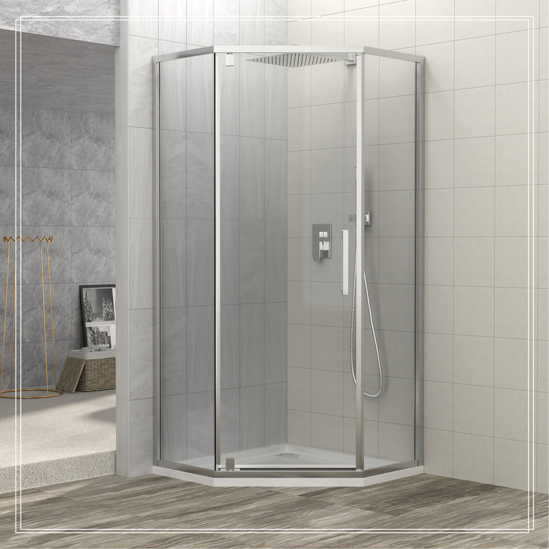 Porte de douche 34-1 / 8 "X 72" Cabine de douche semi-sans cadre à charnière, Chrome
