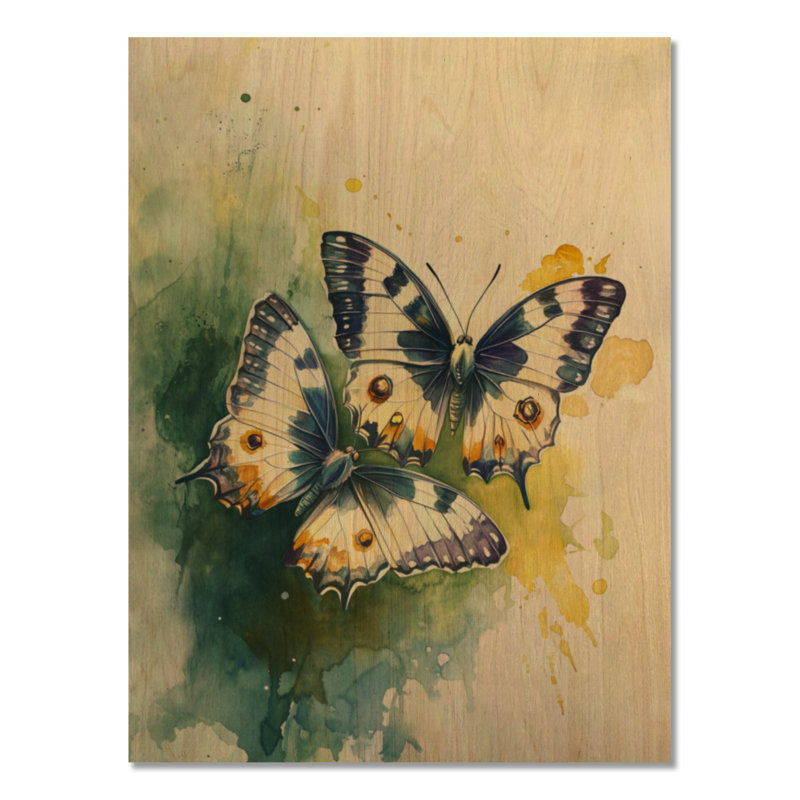 Duo de papillons de jardin - Décoration murale en bois de papillons, H 24 po x l 18 po, Rectangulaire