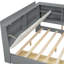 Lit plateforme double en bois gris avec tête de lit avec rangement, tablettes, 2 tiroirs et pin de qualité supérieure-1505571015