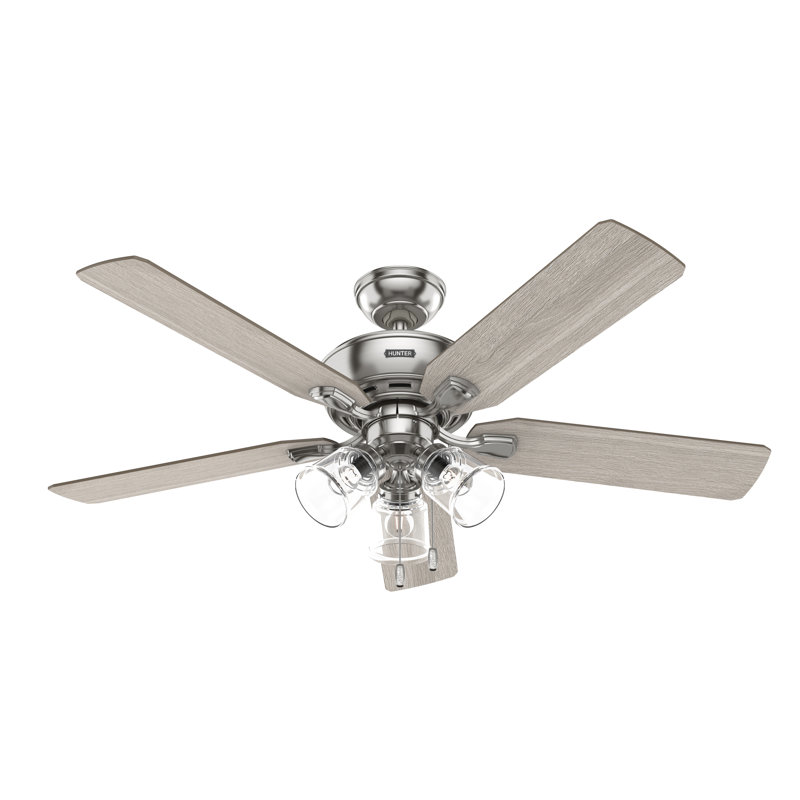 52" Rosner 5 - Blade Ceiling Fan With Lights and Pull Chains, Brushed Nickel