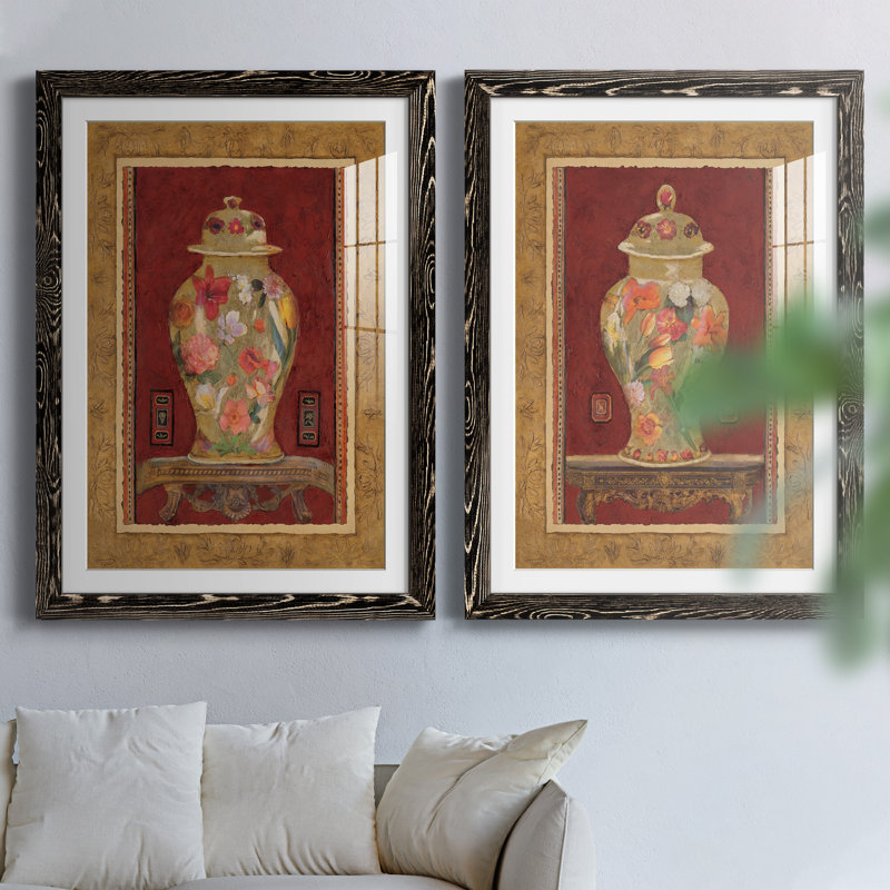 Romantic Urn I - ensemble de 2 peintures encadrées, H 44 po x l 31 po x P 1 po, Cadre noir