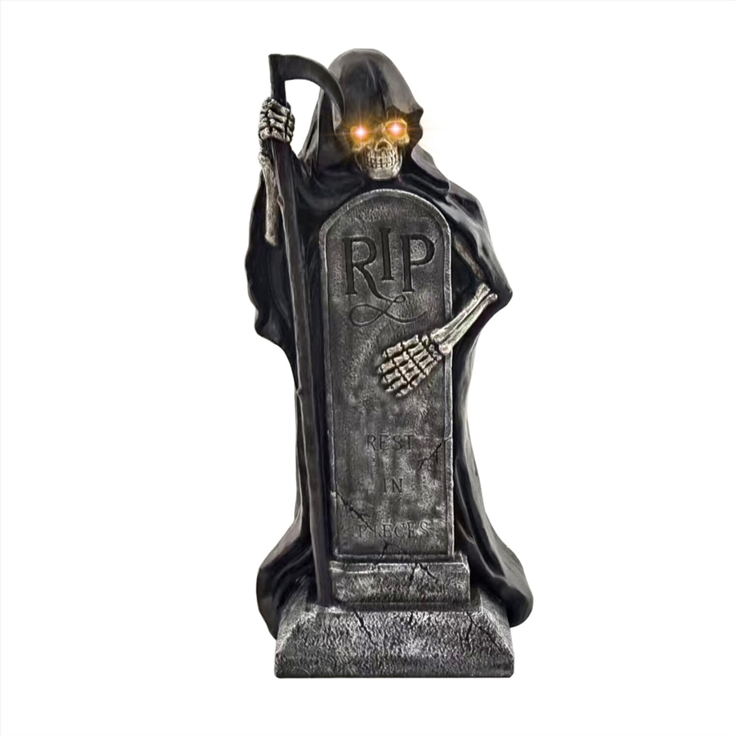 Beyond the Graveyard 39-in. Grim Reaper Holding Sickle Statue with LED Eyes, Halloween Decoration