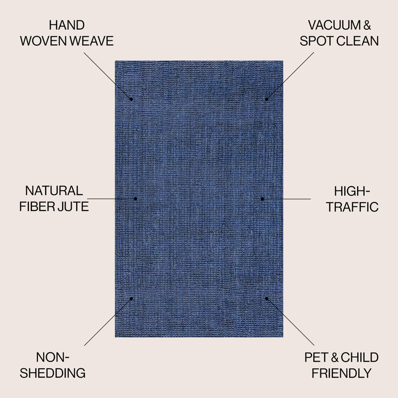 Pata Hand Woven Chunky Jute Navy Rug, Rectangle 5' x 8'