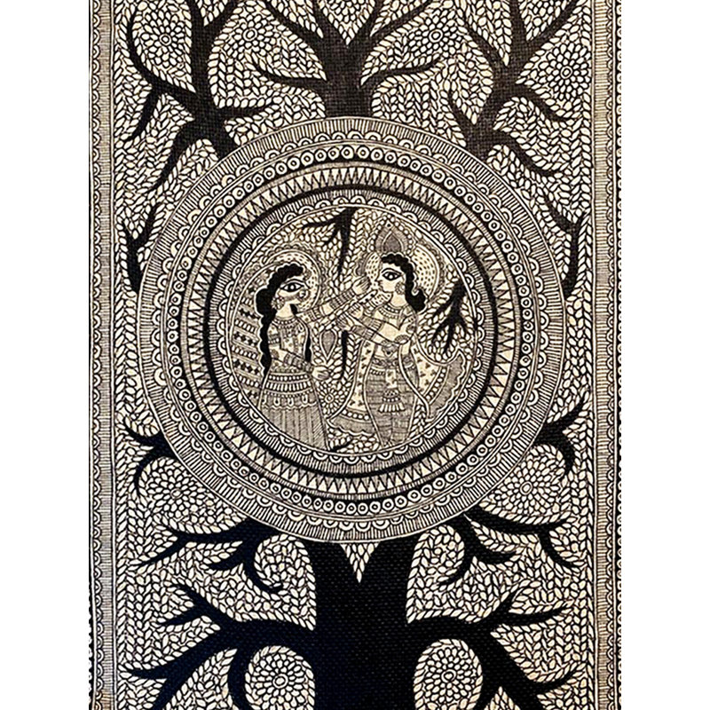 Radha Krishna - Attrait du centre | Acrylique sur papier fait à la main | Par Priti Dalwadi