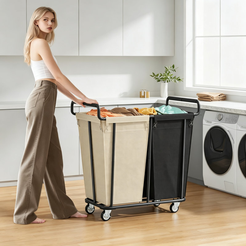 Laundry Hamper, Black+beige