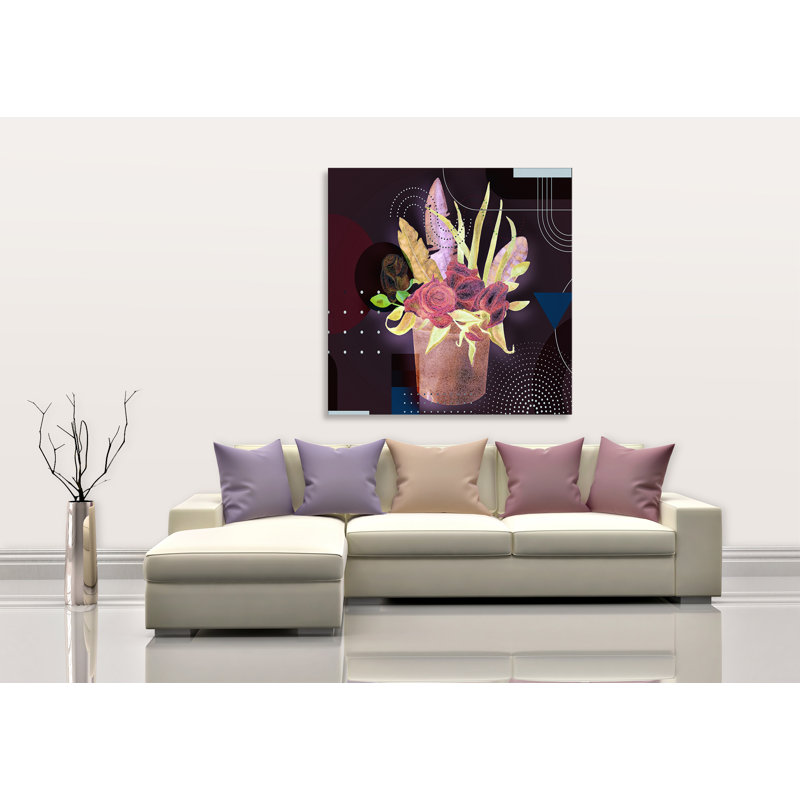 Boho Flowers and Feather 689 - Impression sur toile tendue, H 8 po x l 8 po x P 1,5 po