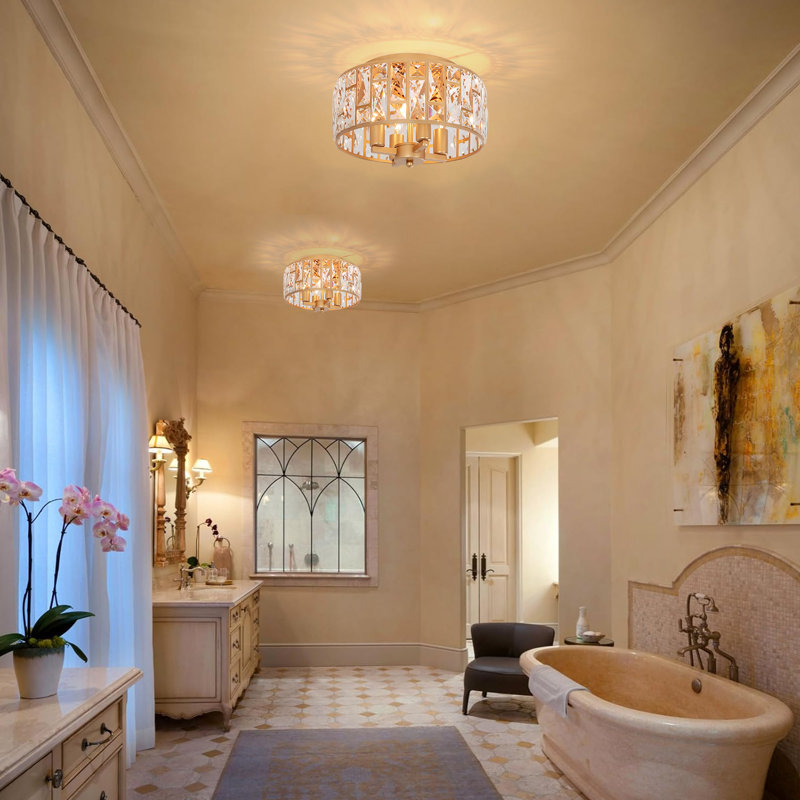 Plafonnier encastré en cristal 4 lumières, Doré