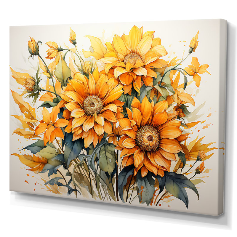 Tournesols, minimalisme, impression sur toile, Toile tendue, H 12 po x l 20 po