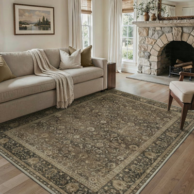 Roehit Vintage Oriental Persian Machine Washable Tan/Dark Brown/Beige Indoor Area Rug With Non-Slip Backing