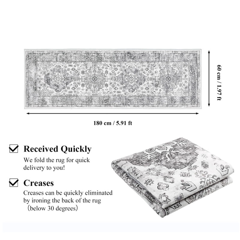 Floral Flatweave Area Rug, Runner 60 x 180cm