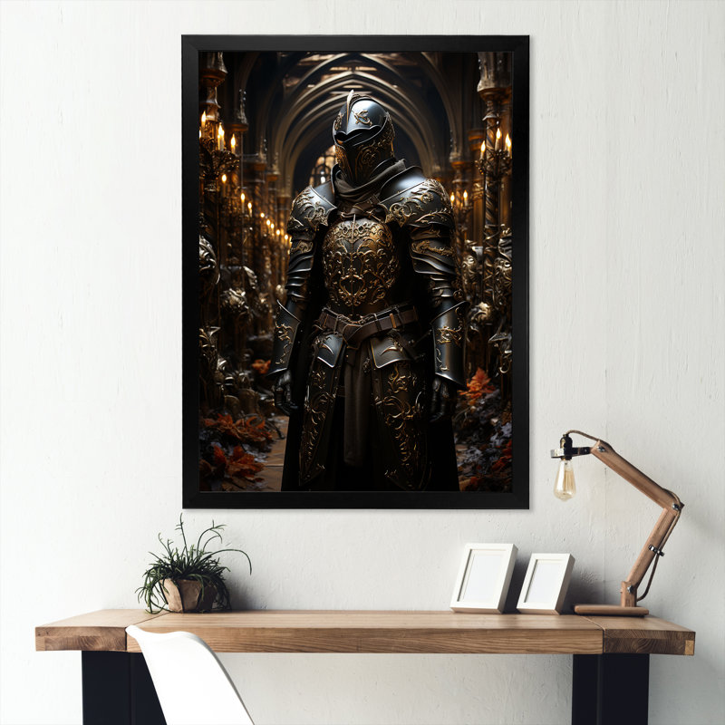Armures médiévales, art mural encadré militaire 2, Cadre simple noir, H 40 po x l 30 po x P 1,5 po